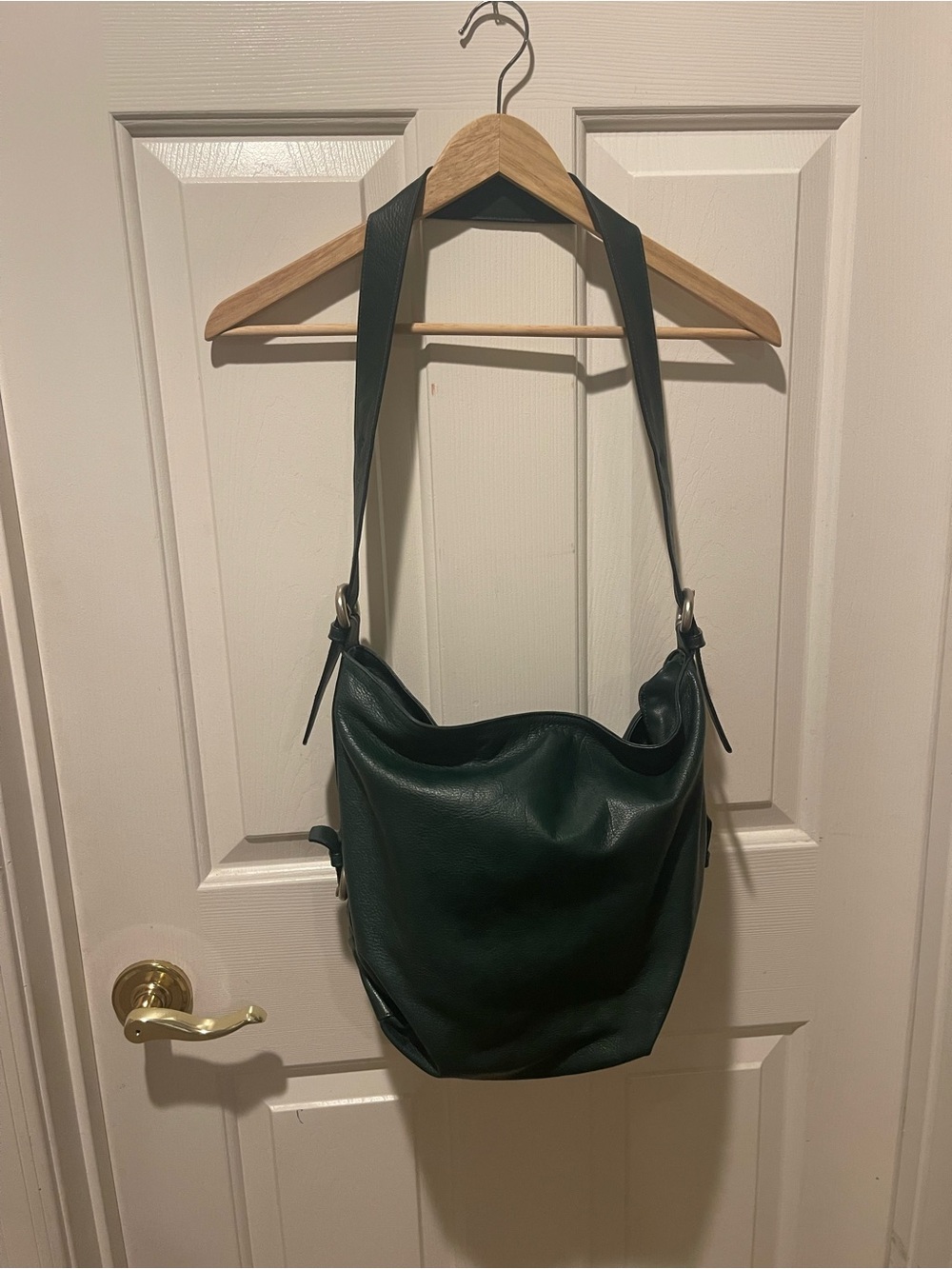 Classic Dark Green Leather Shoulder Hobo Bag